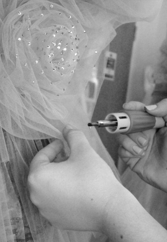 The Pippa gown being hand finished with Swarovski Crystals