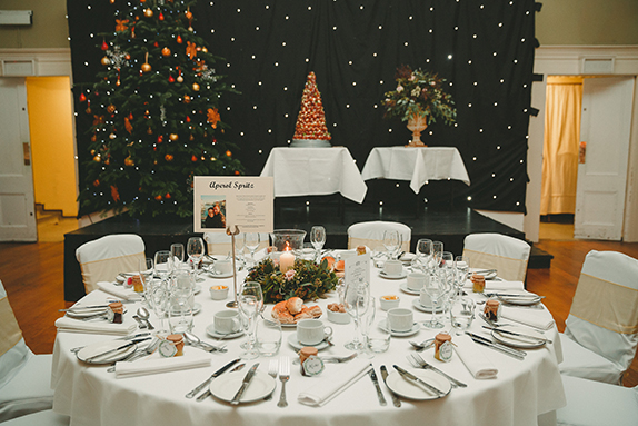 Winter Wedding Bride Wears Vintage Inspired Dress festive-wedding-reception-christmas