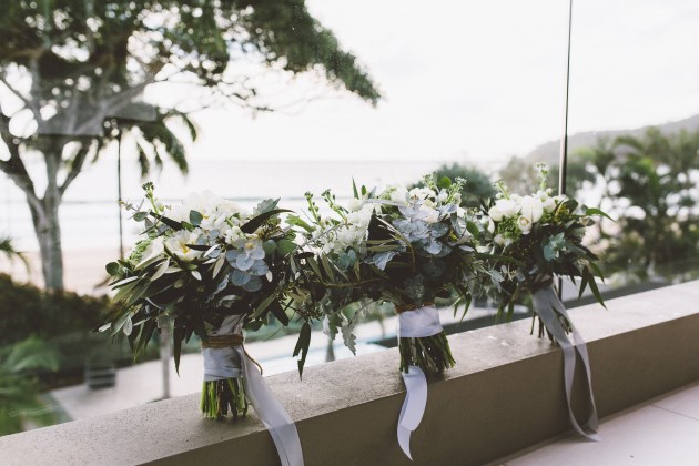 Sleek Bespoke Silk Dress For A Destination Beach Wedding beach wedding flowers