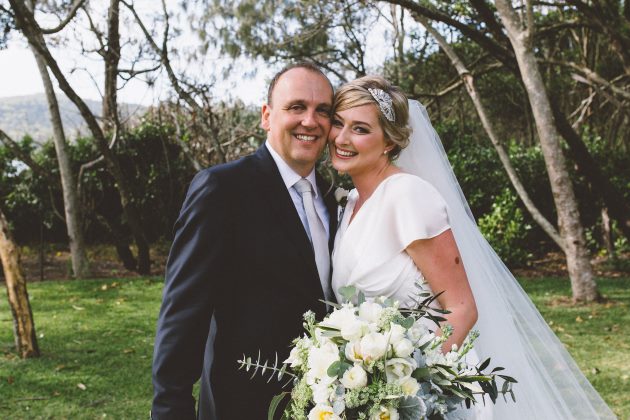 Sleek Bespoke Silk Dress For A Destination Beach Wedding happy real bride wedding