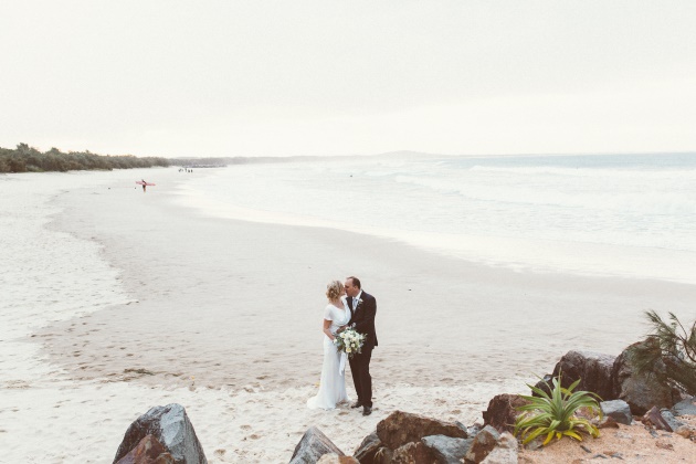 Sleek Bespoke Silk Dress For A Destination Beach Wedding surfer beach wedding australia