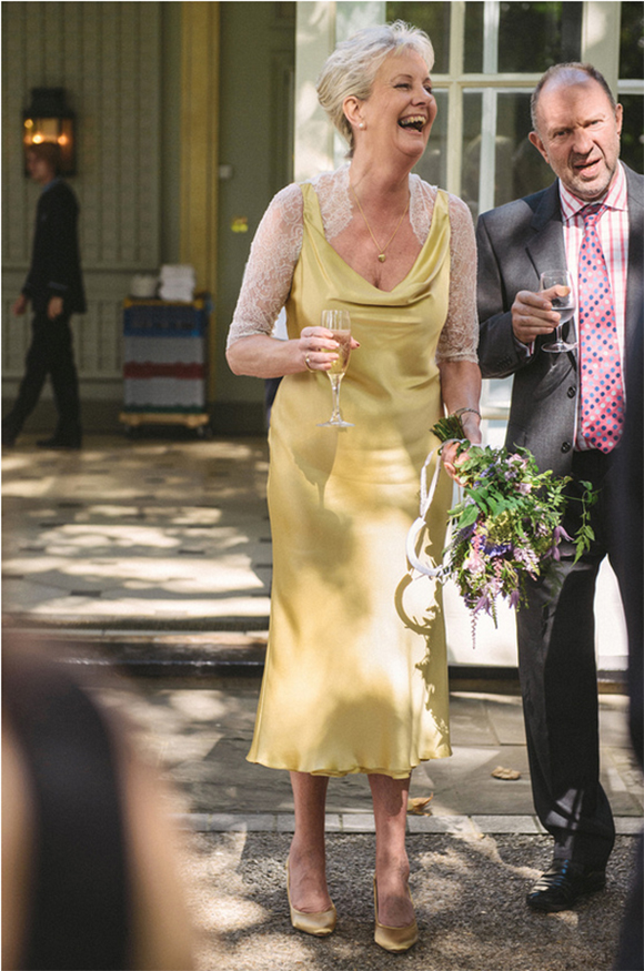 happy bride coloured wedding gown