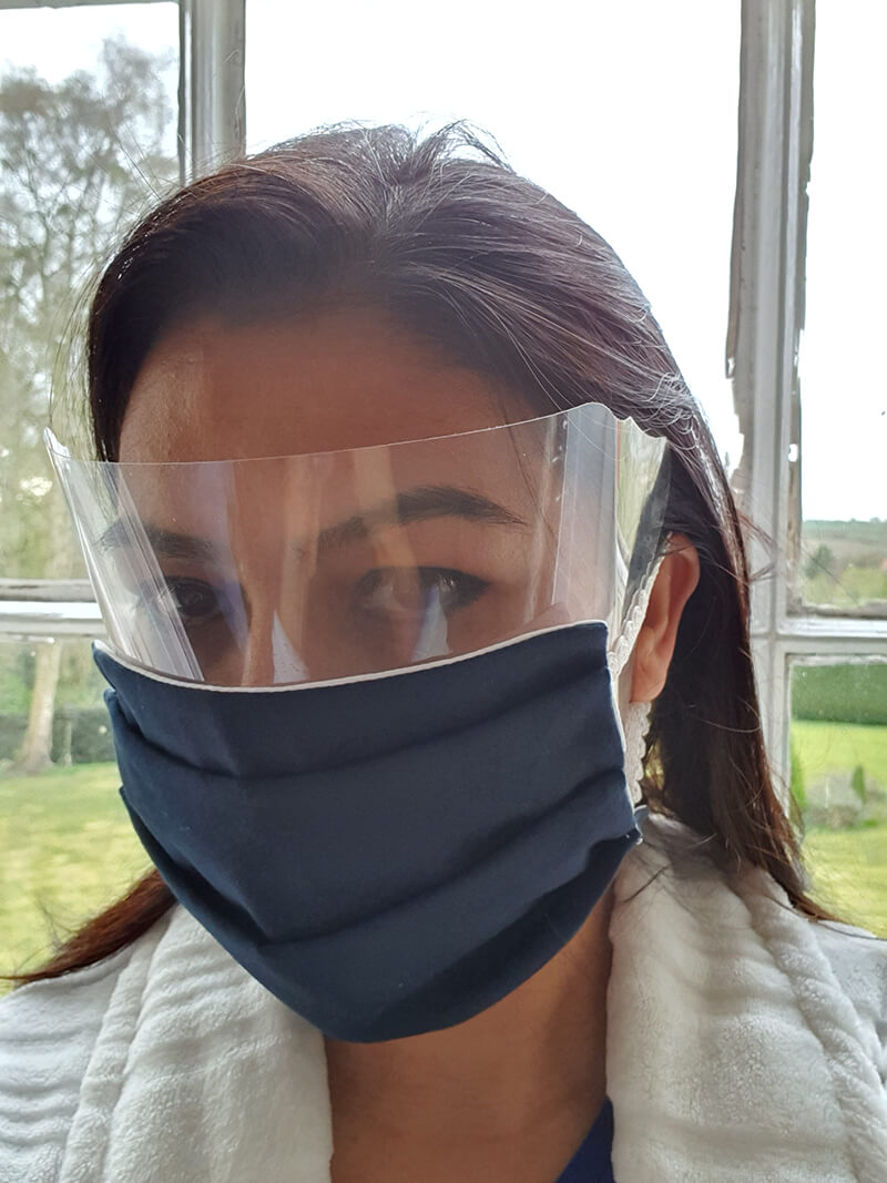 sanyukta shrestha wearing cotton mask with visor